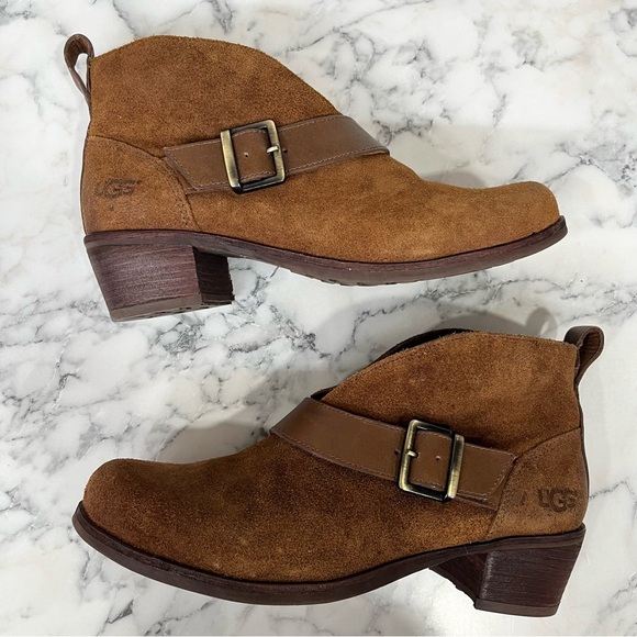 UGG Women's Wright Belted Ankle Booties Brown Suede Nubuck Leather Size 6 - Picture 7 of 12